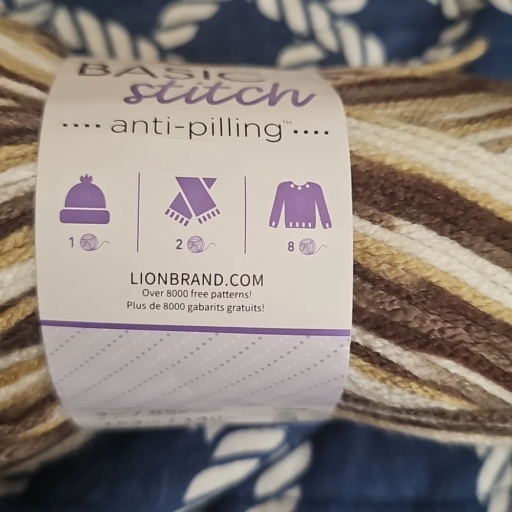 Lion Brand Basic Stitch Yarn - Brown and Cream